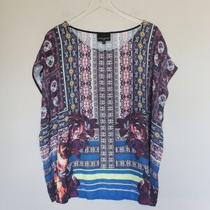 Cynthia Rowley Boho Floral Geometric Print Kaftan Tunic Top Plus Size 2X
